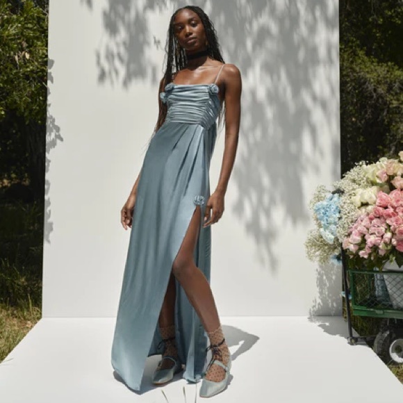For Love And Lemons Dresses & Skirts - For Love & Lemons Satin Maxi Dress in Dusty Blue